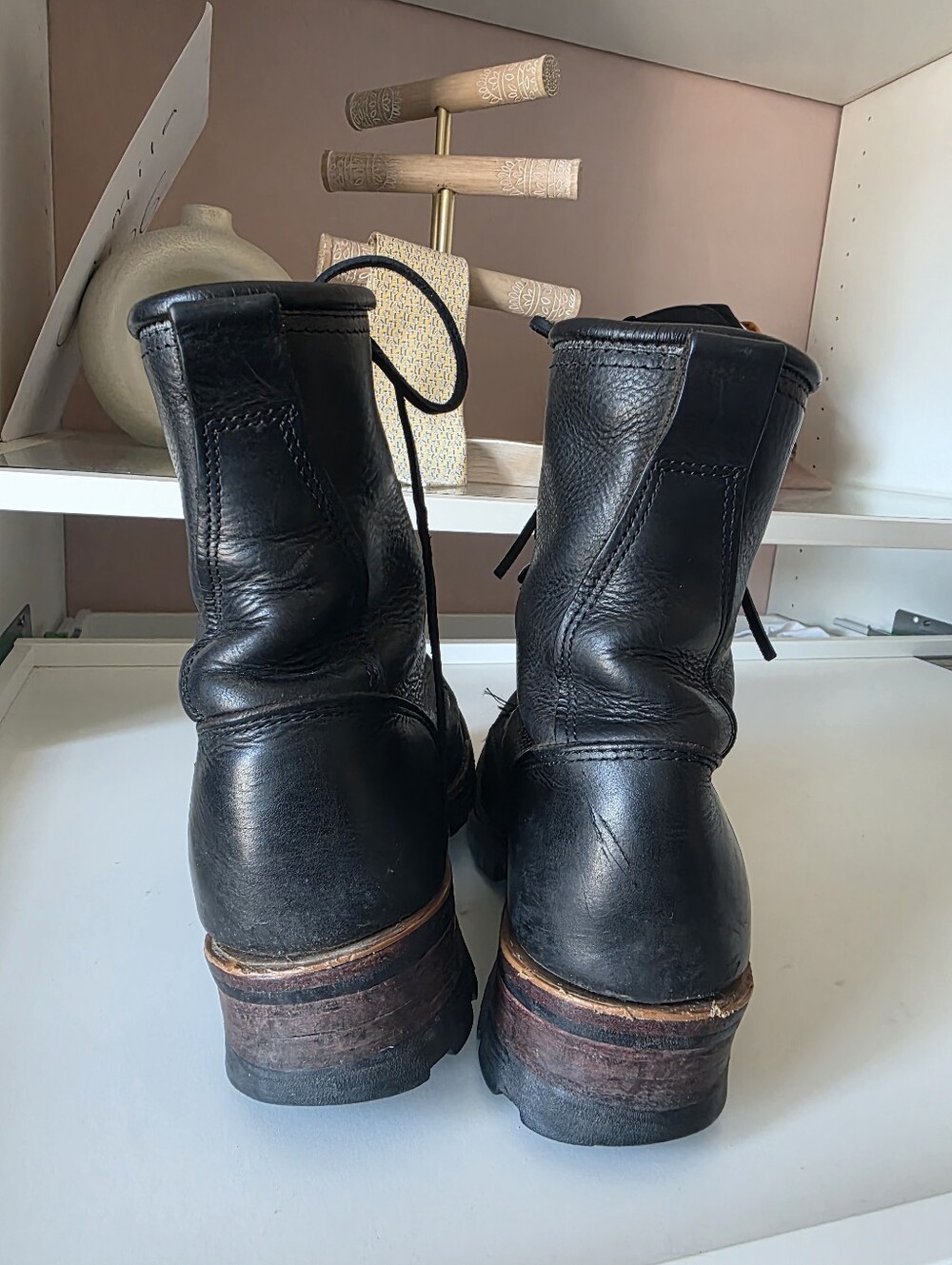 Frye Men's Black Leather Lace-Up Work Boots - Picture 7 of 11